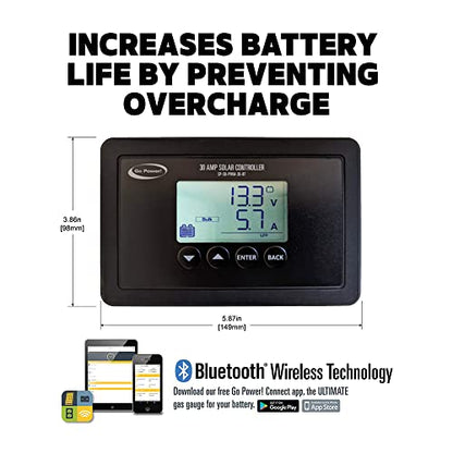 Go Power Overlander Charging Kit 200W - 12V Solar Panel Kit w/ 30-Amp Bluetooth® PWM Controller, Expandable Up to 600W, Includes 2X 25ft Solar Output