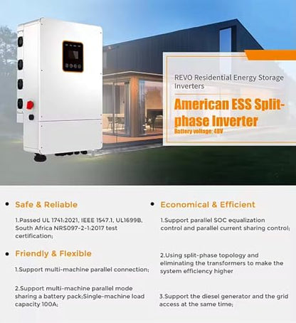 30KW Hybrid Solar Power System Complete Kit 54PCS 550W Solar Panel (30KW) + 3 Sets 48V 10KW Split Phase Inverter Built in MPPT+ 6 Sets-51.2V 314Ah