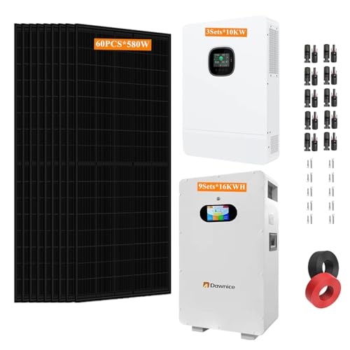 30KW Off-Grid Solar System Complete Kit Home Kit with 34.8KW Solar Panels+30KW 48V Solar Inverter+ 51.2V LiFePo4 Solar Battery with UL