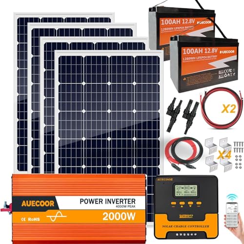 1.92KWH Complete Solar Panel Kit for RV Off Grid Solar System |2x100Ah LiFePO4 Lithium Batteries| 4x120W Mono Rigid Solar Panels |2000W Power