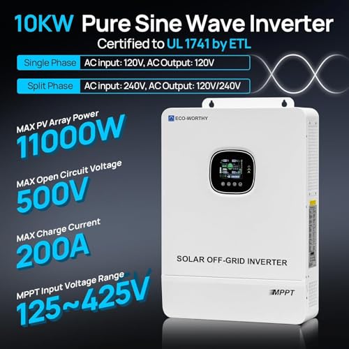 ECO WORTHY 10000W Output Complete Off-Grid Solar Panel Kit for Home| 10KW 120V/240V Output Split Phase Inverter| 48V 314Ah16.1kWh High Capacity