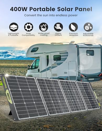 800W Portable Solar Panel, 2pcs 400W Portable Solar Panels 39V, 23% Efficiency Foldable IP67 Waterproof Adjustable Kickstands, Off-Grid Power Smart