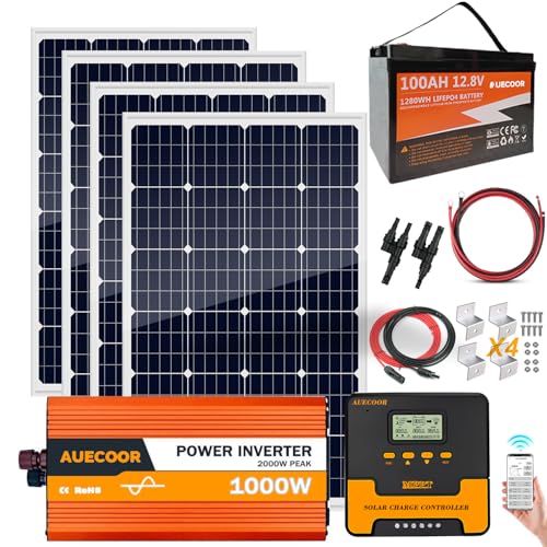 1.92KWH Complete Solar Panel Kit for RV Off Grid Solar System |1x100Ah LiFePO4 Lithium Batteries| 4x120W Mono Rigid Solar Panels |1000W Power