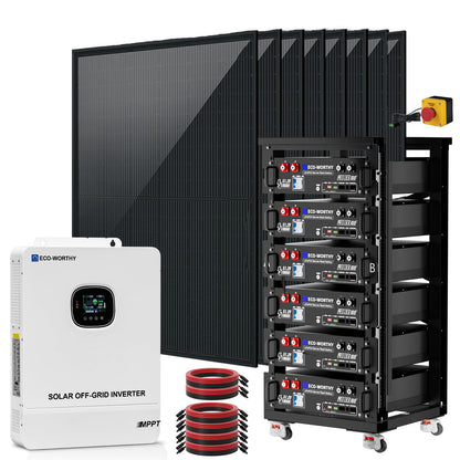 ECO-WORTHY 10KW Output Home Off-Grid Solar Power System: 30.72kwh Server Cabinet with Communication Lithium Battery, Large Capacity, More