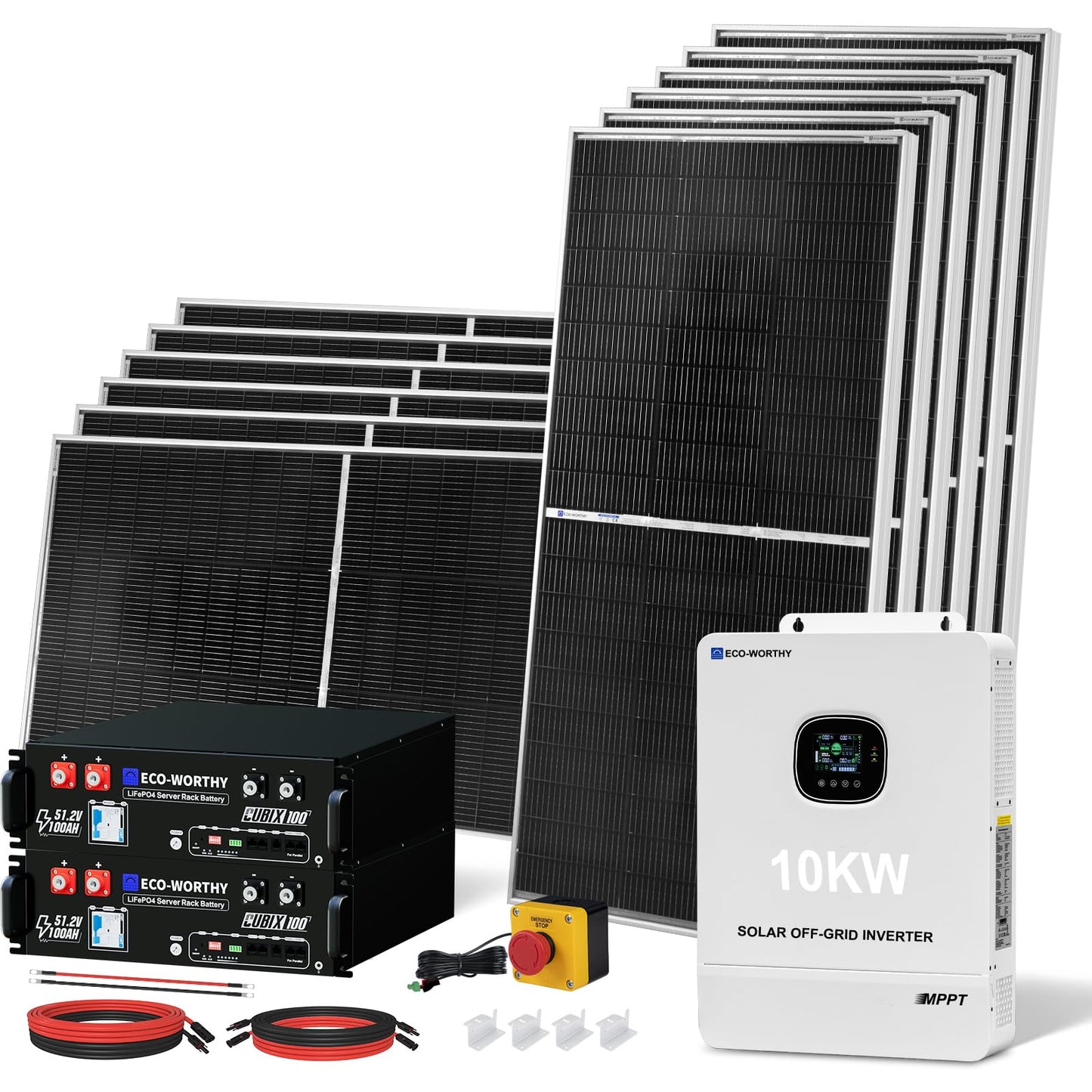 3000W 24V Solar Power System Complete Kit with 1440W (12×120W) Solar Panel 3KW Peak 6KW Pure Sine Wave Inverter, 5.12KWH LifePO4 Battery,PV Combiner