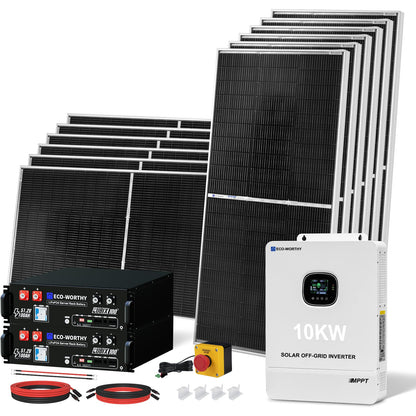 3000W 24V Solar Power System Complete Kit with 1440W (12×120W) Solar Panel 3KW Peak 6KW Pure Sine Wave Inverter, 5.12KWH LifePO4 Battery,PV Combiner